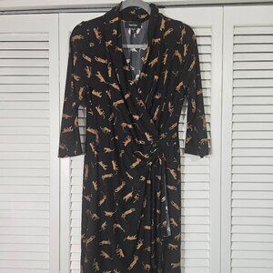Karen Kane Cheetah Black Mock Wrap Dress Size X-Large